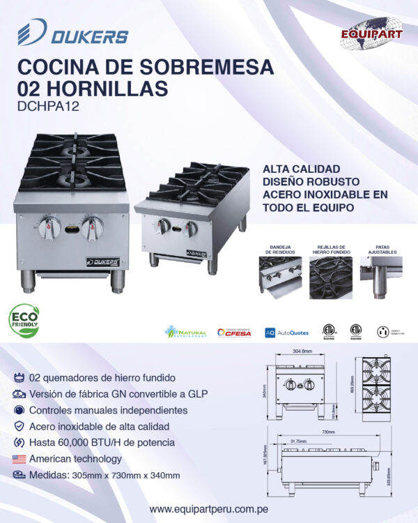 Cocina 02 hornillas sobremesa